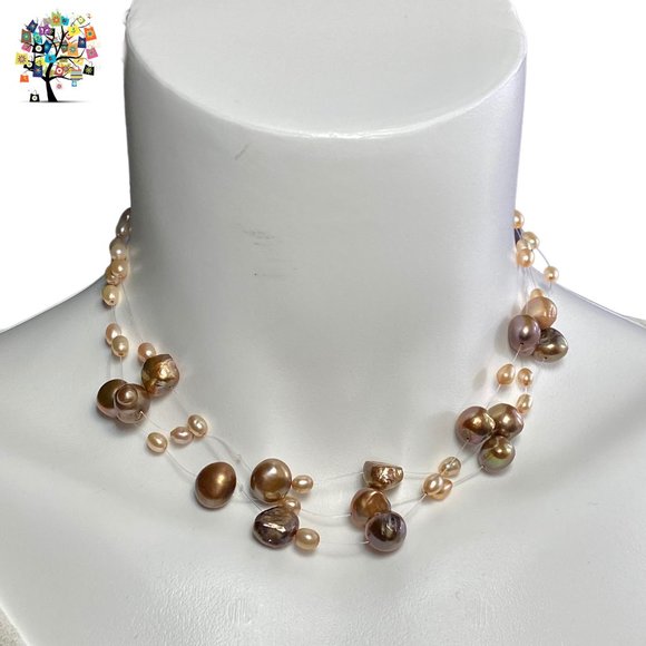 Fanghua Pearl Company Jewelry - Freshwater Pearl 3 Strands Illusion Necklace 15"